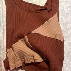brown color block tank.